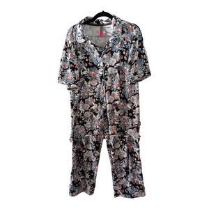 Vince Camuto Floral Button Up Pajama Set SS Top & Long Bottoms XL Jersey Knit